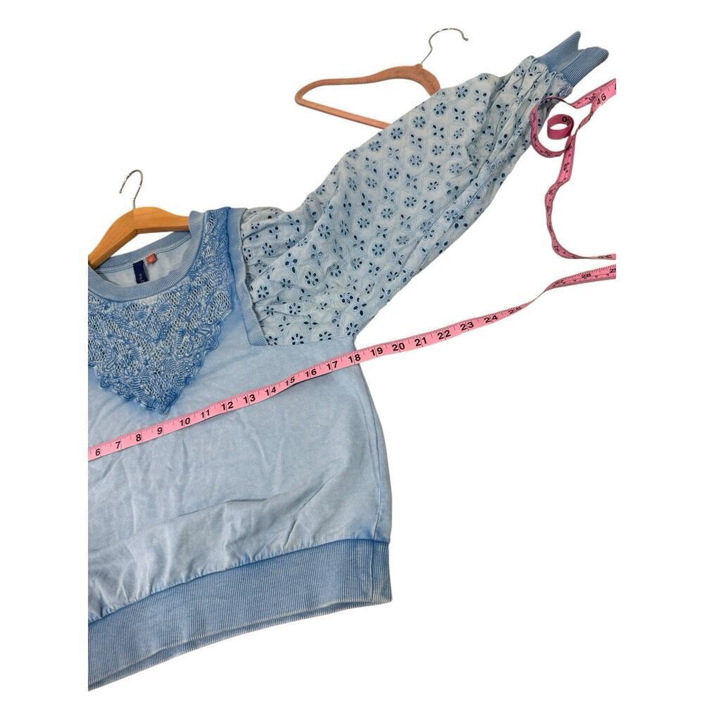 Anthropologie Pilcro Washed eyelet sweatshirt Blue Embroidery XS - Picture 6 of 8
